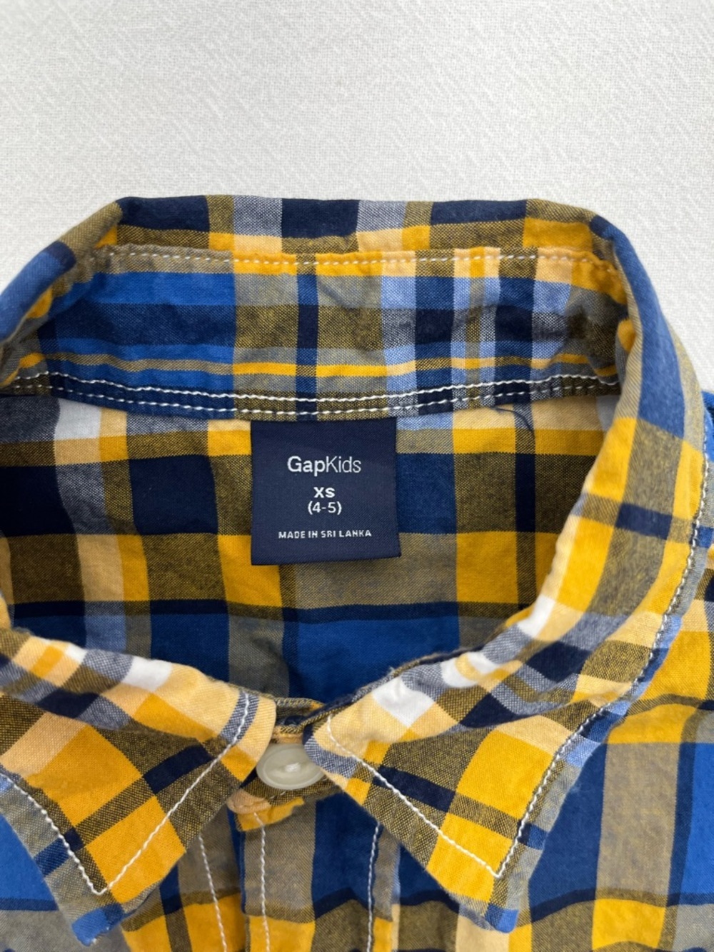 Gap Kids Plaid Cotton Button Down Shirt Boys 4/5 Blue Yellow Long Sleeve Classic - Picture 5 of 6